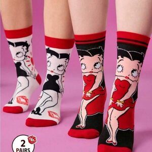 Betty Boop Red and Black Socks - 2 Pairs